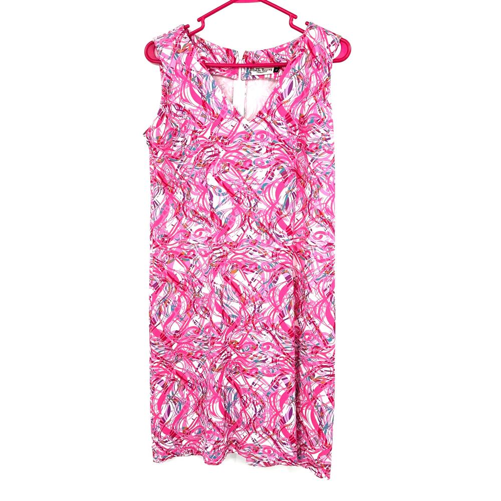 Ruth Rivers Charleston Size Large V Neck Mini‎ Dress Pink Blue Shift Style